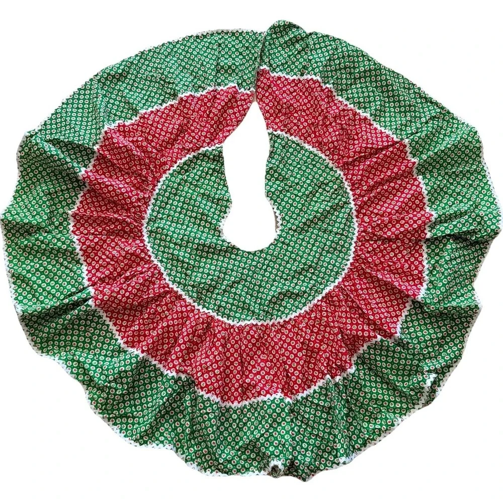 Handmade Red‎ And Green Ruffled Christmas Tree Skirt 40 Inches Across